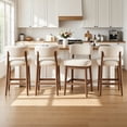 thumbnail image 3 of Hawsaiy Counter Height Bar Stools Set of 4, Mid Century Modern Boucle Barstools with Solid Wood Frame, Upholstered Kitchen Island Stools with Backrest & Footrest, White, 3 of 13