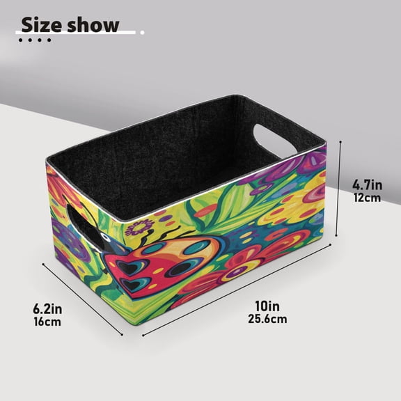 BZSMCE Shelf Baskets Cartoon Ladybug Pattern Storage Cube Bins 10.1*6.3*4.7in Set of 2