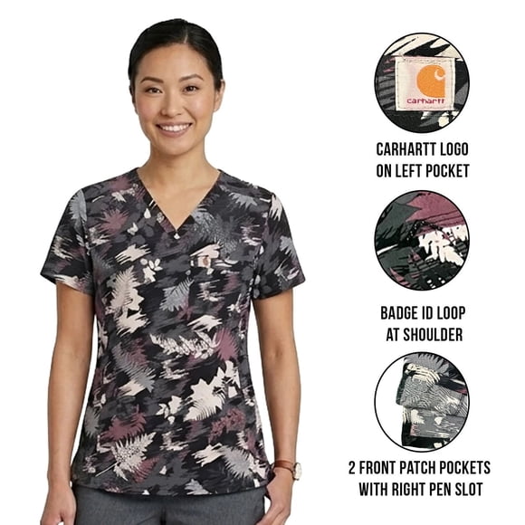 Carhartt Women's Scrub Fall Foliage Force Rugged Cross-Flex V-Neck Top (M01C26)
