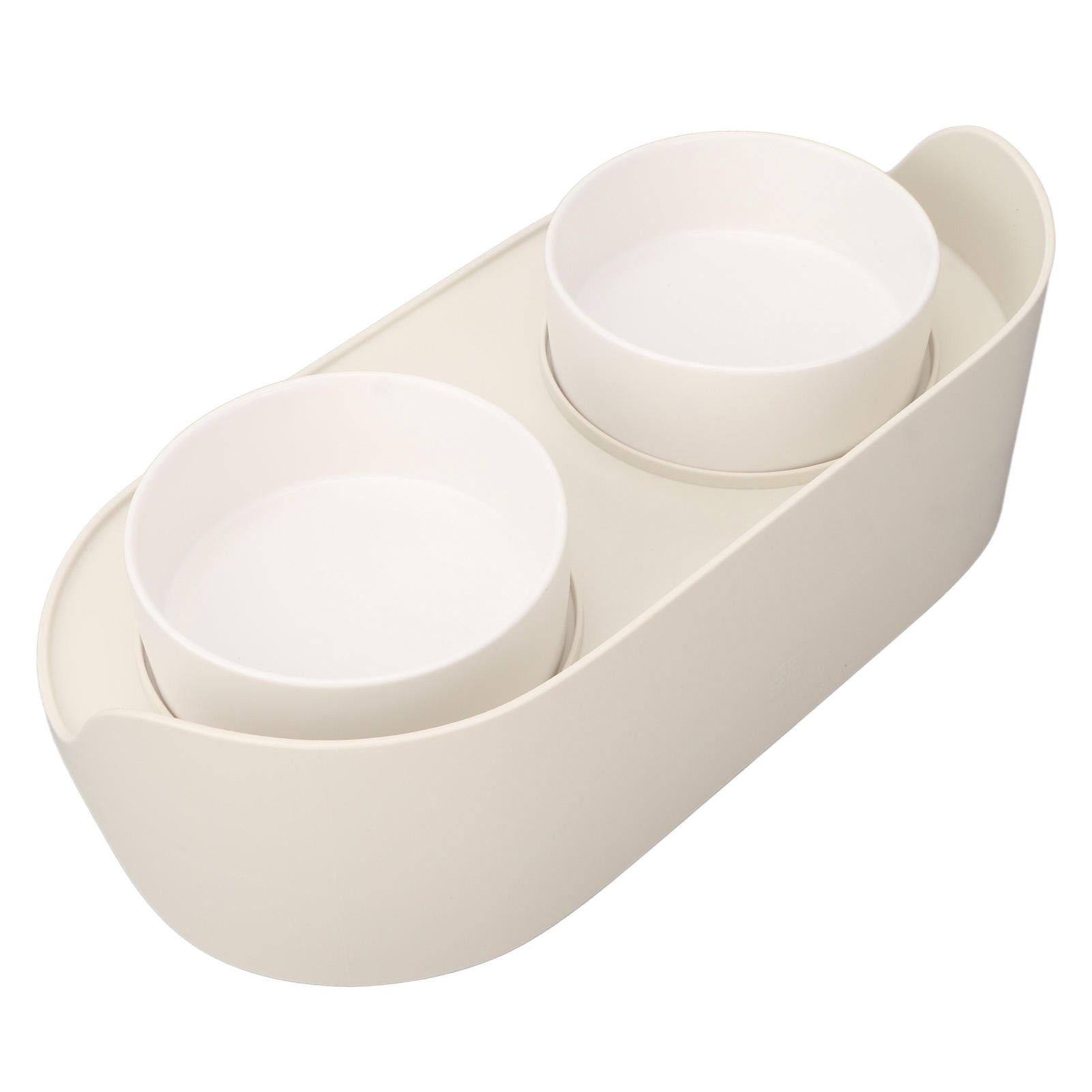 BOKYAN Ceramic Raised Cat & Dog Bowls – Anti‑Slip, Double‑Bowl, Cervical Spine Support, Spill‑Proof, Easy to Clean – White