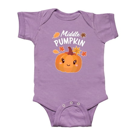 

Inktastic Middle Pumpkin with Fall Leaves Gift Baby Boy or Baby Girl Bodysuit