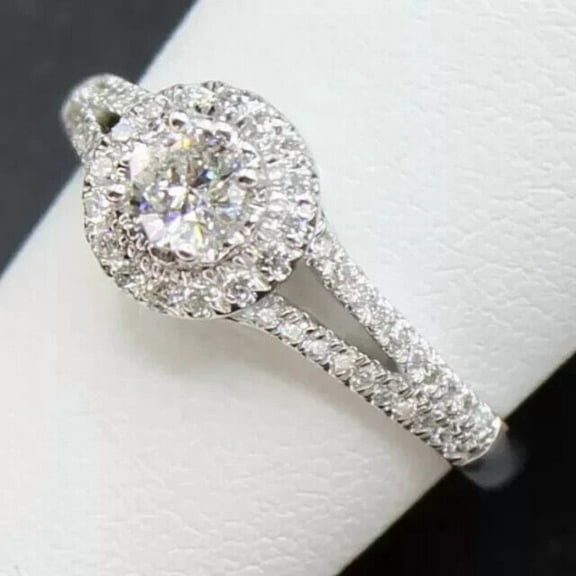 Halo 2Ct Round Cut Lab-Created Diamond Women's Engagement Ring In 14K White Gold Plated Silver