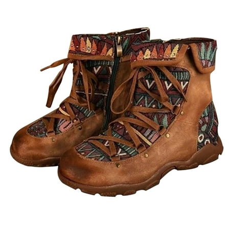 jsaierl Retro Western Boots for Women Bohemian Embroidered Short Boots Casual Ankle Booties Shoes