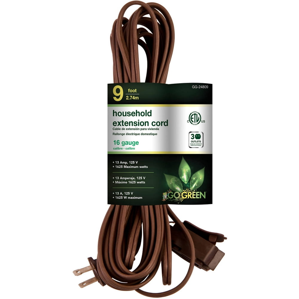 GoGreen Power 16/2 9' Household Extension Cord, Brown, 24809 Walmart