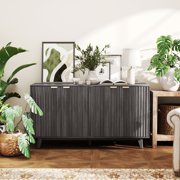 55 Modern Sideboard Buffet Cabinet with Fluted Doors Wood Legs, Dark Gray