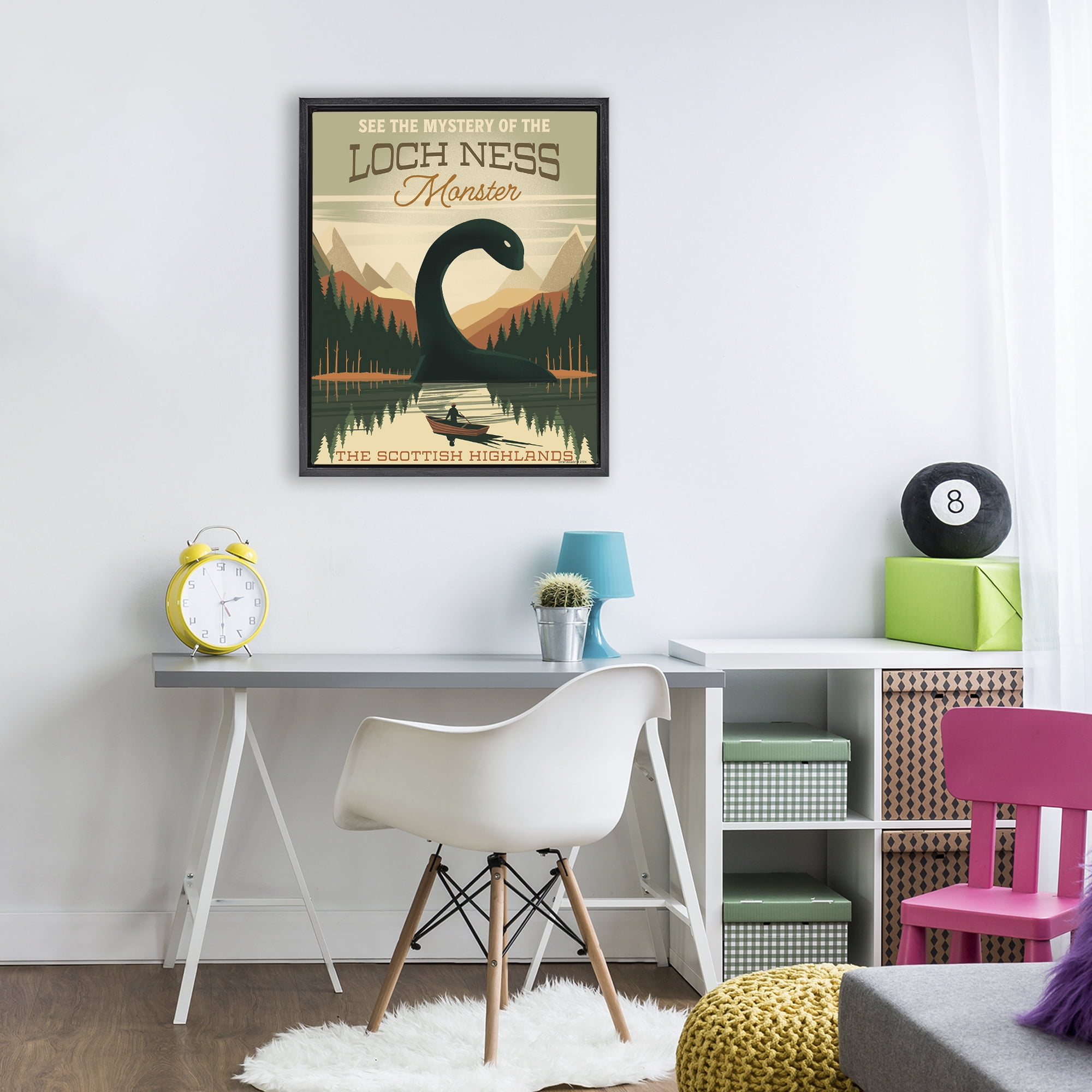 Stupell Industries Folklore Monster Tourism Black Framed Floater Canvas Wall Art, design by Omar Escalante