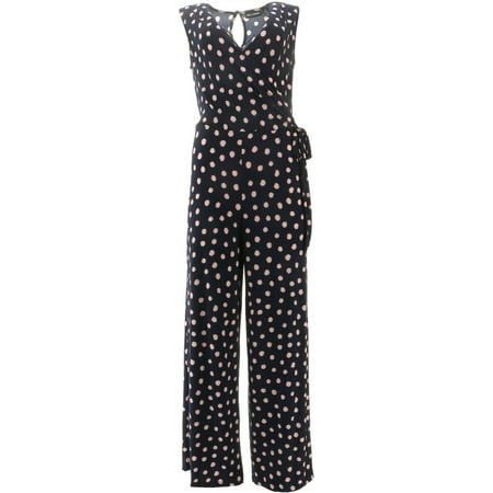 Nina Leonard Miracle Matte Jersey Printed Wrap Jumpsuit Dots L NEW 644 ...