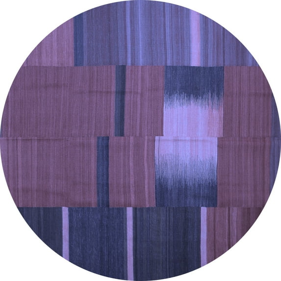 Ahgly Company Machine Washable Indoor Round Abstract Blue Contemporary Area Rugs, 3' Round