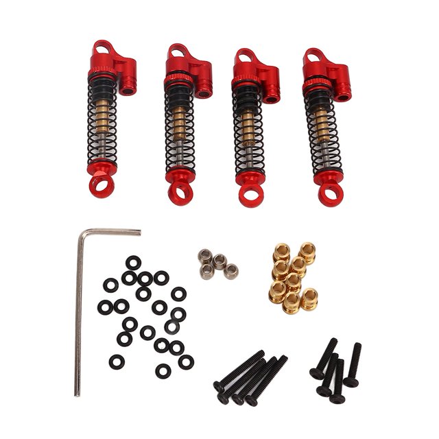 Amortisseur télécommandé en alliage d'aluminium haute élasticité, amortisseur télécommandé fileté CNC pour FMS FCX24 1/18 1/24 RC Crawler Car, rouge