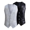 thumbnail image 6 of TNOBHG Men Formal Waistcoat Men Vest Shiny Sequin Slim Fit Cardigan Single-breasted V Neck Adjustable Back Buckle Stage Show Emcee Performance Men Waistcoat, 6 of 8