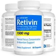 Retivin Pharmaceutical Grade OTC for Mental Focus, Concentration & Attention Support, Natural Alternative Ritalim, Vitasource