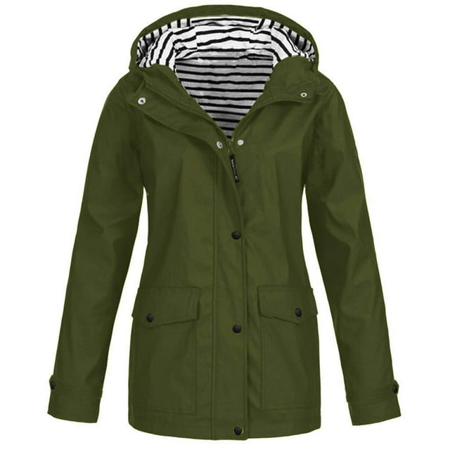 Hvobtty Manteaux en Molleton à Capuche à Manches Longues pour Femmes, Manteau de Pluie Uni pour Femmes Manteaux d'Extérieur Imperméable à Capuche Coupe-Vent