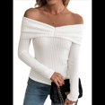 thumbnail image 2 of Suéter de Mujer con Hombros Descubiertos, Larga, Tejido, para Otoño, Ideal para Salir en Invierno. L, 2 of 10