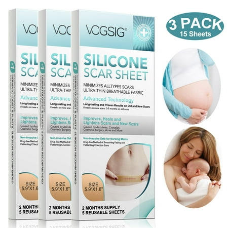 Vogsig 15PCS Medical Silicone Scar Sheets 5.9x1.6inch Reusable for 2 Months, Reduce Scar for Surgery,Burn,Acne,C-Section
