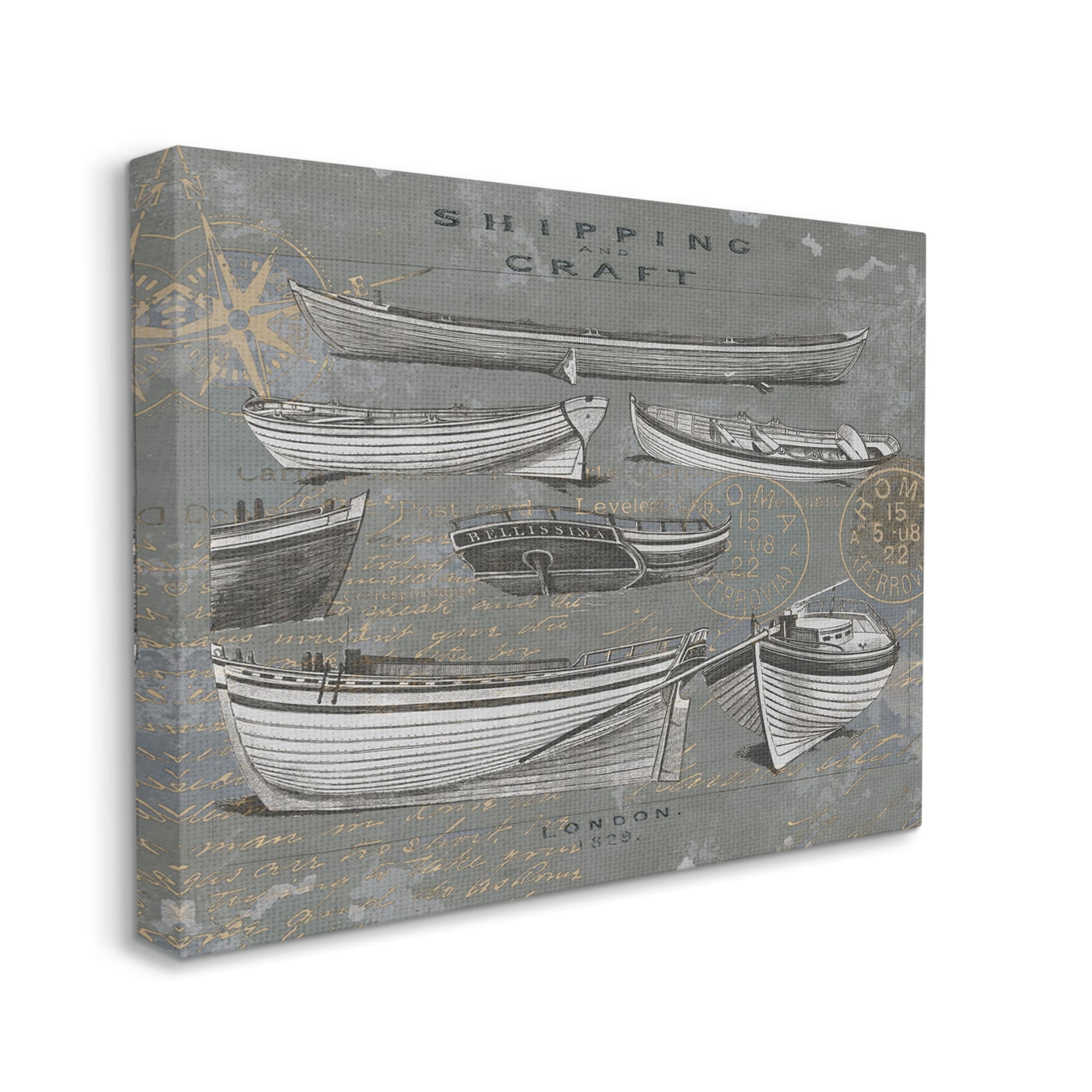 Stupell Shipping & Craft Various Boats Diagram Transportation Painting Gallery Wrapped Canvas Print Wall Art