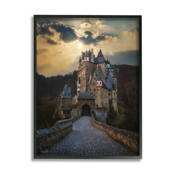Stupell Eltz Castle Path Sun Rays Photography Landscape Photography Black Framed Art Print Wall Art