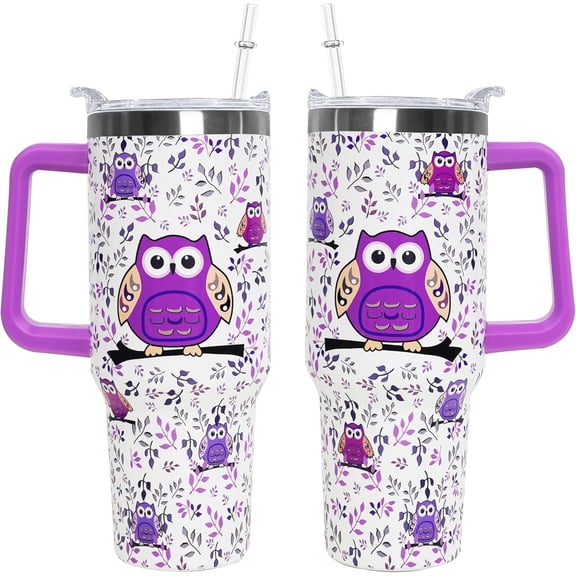 40 Oz Owl Tumbler With Handle 40oz Owl Theme Tumbler With Lid Straw Double Insulated Travel Coffee Mug Womens Gifts