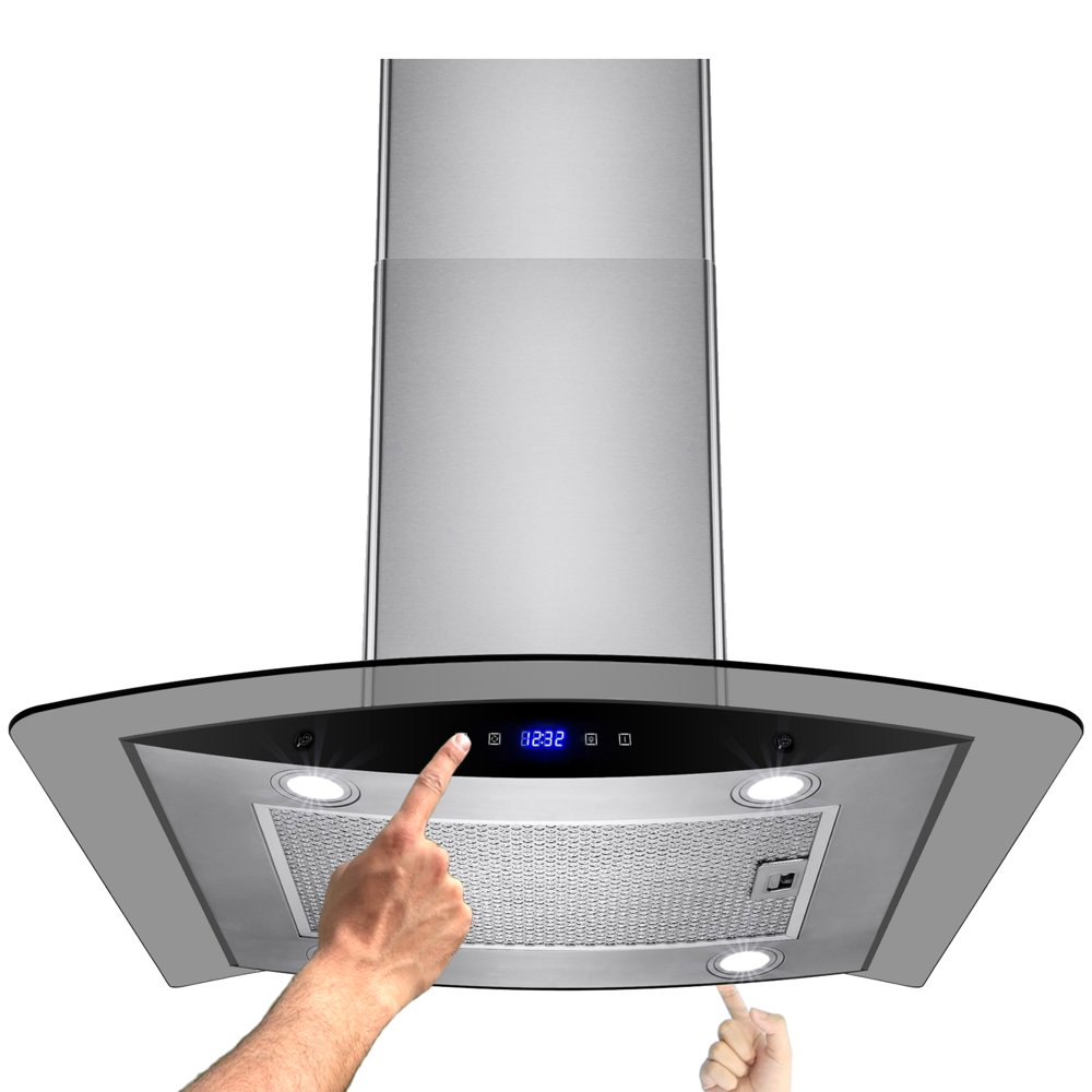 AKDY 30" Island Mount Kitchen Stainless Steel Range Hood Filter Dual Touch Panel