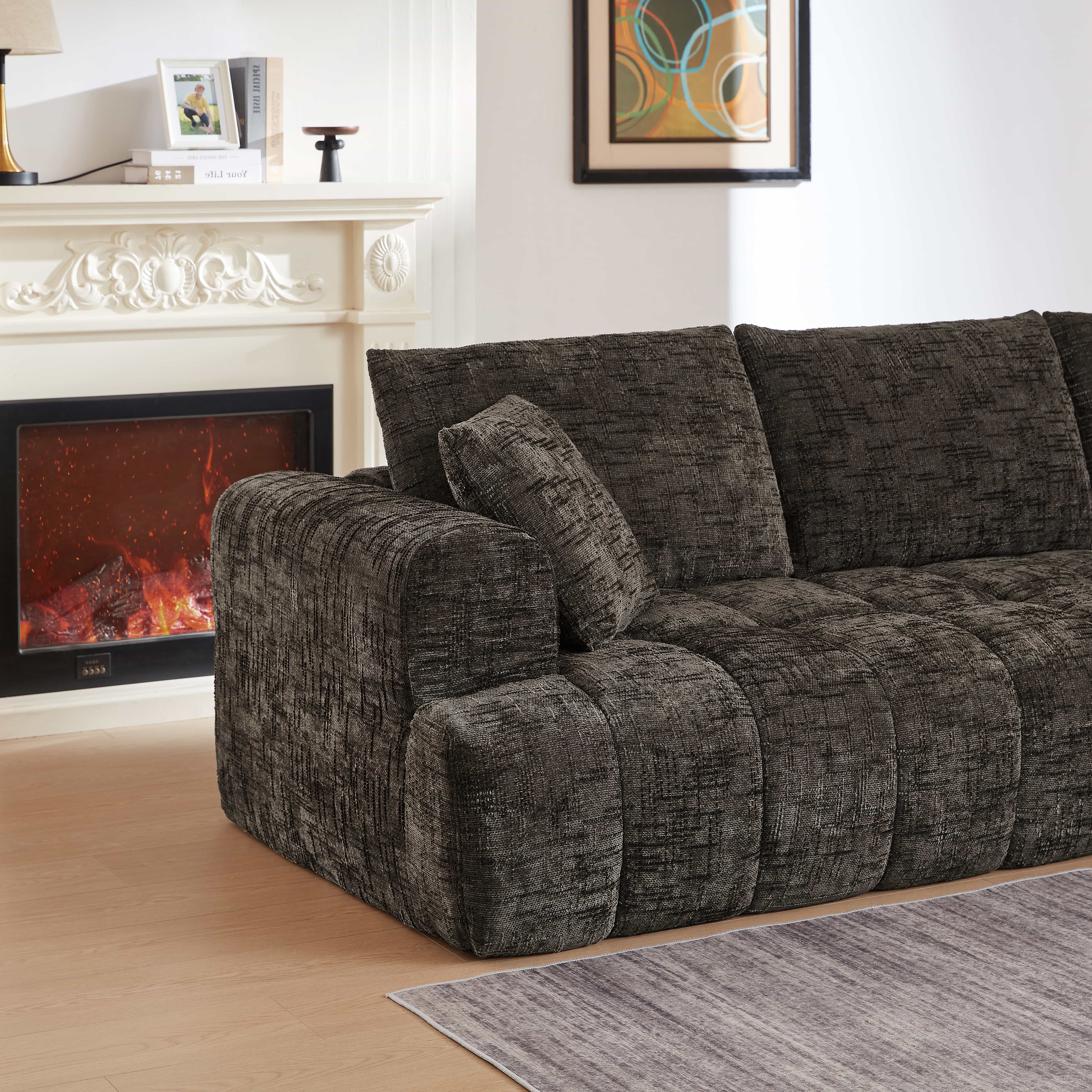 MAYEERTY Chenille L-Shape Oversized Sectional Sofa, Minimalist & Luxury for Apartment, 108×63" Brown