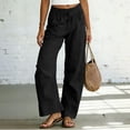 thumbnail image 4 of ClodeEU Women's Linen Elaist Waisted Wide Leg Pants, Casual Breathable Trousers with Pockets Black,Women's Plus L, 4 of 5