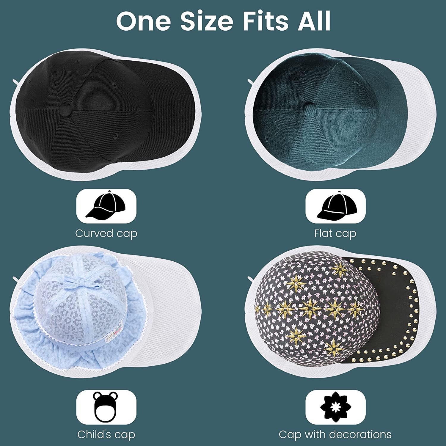 Collapsible Baseball Cap Washer for Washing Machine, Foldable Hat Cleaning Rack with Mesh Bag, Cap Shaper for Dishwasher Safe