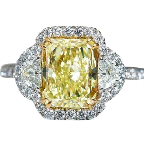 HeartsAndYou 5ct Natural Yellow Sapphire Ice Halo Engagement Ring 100% 14k SOLID White Gold