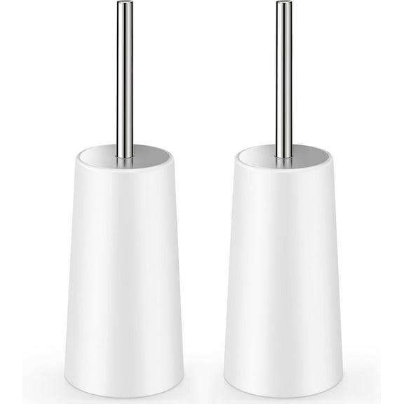 Toilet Brush and Holder, 2 Pack Toilet Brush with 304 Stainless Steel Long Handle, Toilet Bowl Brush for Bathroom Toilet-Ergonomic, Elegant,Durable (White)