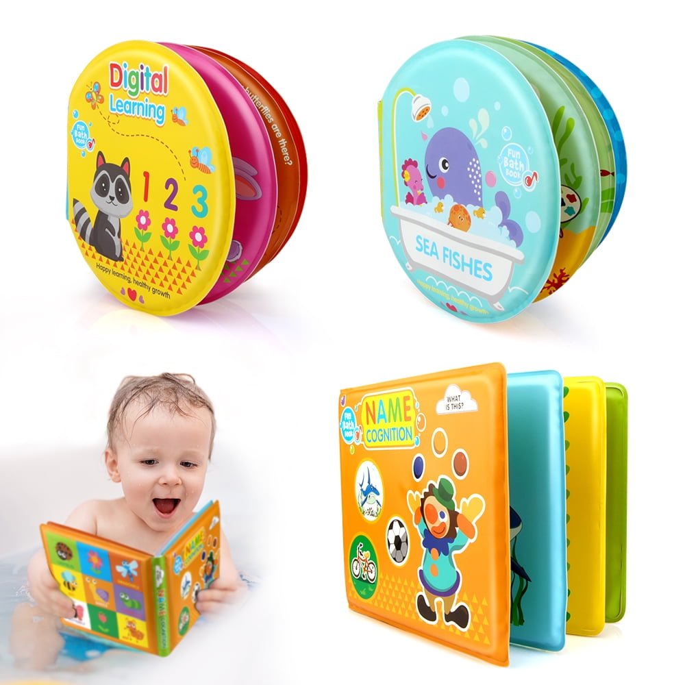 Baby Bath Squirt Sea Toys W/ Shark Net & Educational Waterproof Counting Book 