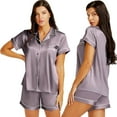 thumbnail image 1 of Womens Silk Satin Pajamas Set Sleepwear Loungewear,Solid Gray, 1 of 5