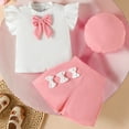 thumbnail image 6 of Zanarzt Toddler Girls Clothes Baby Girl Summer Clothes Ruffle Bow Short Sleeve Ribbed Shirt Bow Skirt with Hat Pink,2-3 Years, 6 of 9