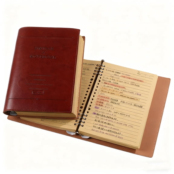 A5 Leather Notebook Brown Soft Cover Refillable Binder Executive Business Meeting Journal Professional Planner