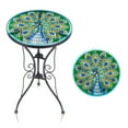 thumbnail image 5 of Peacock Glass Side Table for Garden, Outdoor Plant Stand Mosaic Accent Table Round Small End Table for Living Room Porch Balcony Garden, 5 of 9