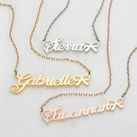 Personalized Planet Fancy Script Name with Bow Necklace ,Women's