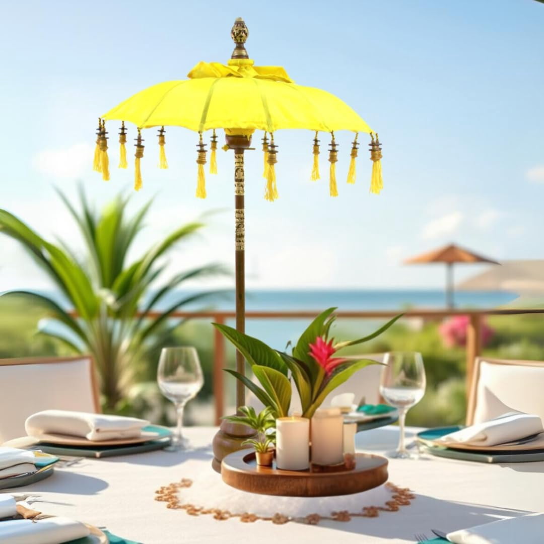 Koyal Wholesale 34" Bali Umbrella Stand Yellow Moroccan Style Free-Standing Home Decor