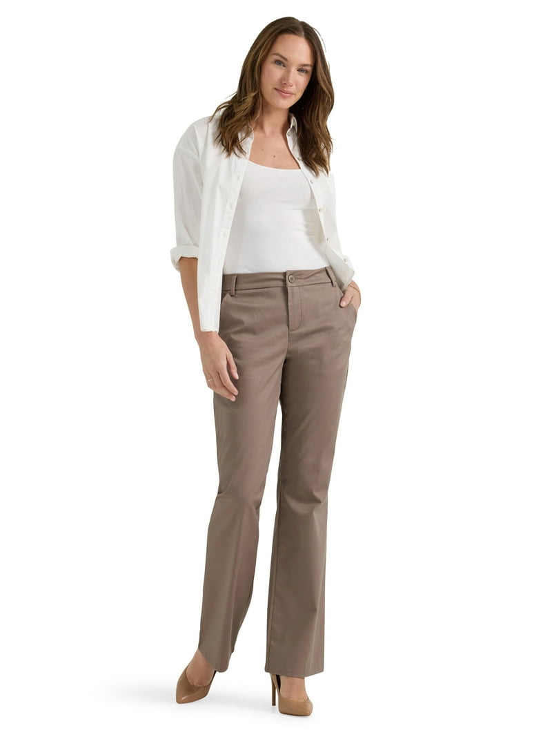 【Raucohouse】Side dart wrinkle slim bootcut pants Lee Women's Wrinkle Free Mid Rise Bootcut Pant, Algae, 6 at