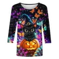 thumbnail image 5 of Jsaierl Halloween Shirts for Women Funny Pumpkin Ghost Graphic Tees Stretch Round Neck T-shirt 3/4 Sleeve Holiday Blouse Tops Halloween Party Supplies, 5 of 5