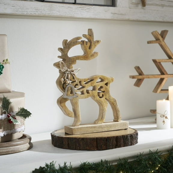 VHC Brands Ornate Prancer Wooden Reindeer Small 12.75x9.25x2.25