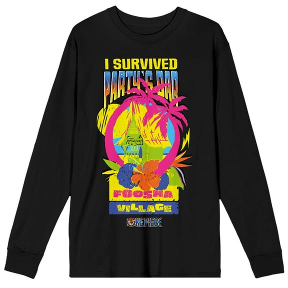 One Piece (Live Action) I Survived Party's Bar Foosha Village Adult Black Long Sleeve Tee-Medium