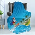 thumbnail image 4 of Christmas Soft Flannel Fleece Throw Blanket, Surfing Santa on a Wave with Sack at the Beach Tropical Night Fantasy Cartoon, Cozy Plush for Indoor and Outdoor Use, 50" x 60", Multicolor, by Ambesonne, 4 of 5