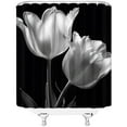 thumbnail image 3 of Black Floral Shower Curtain Elegant Tulip Black White Flower Modern Unique Art Print Design Fabric Bathroom Decor Set with Hooks,70 W X 70 H, 3 of 3
