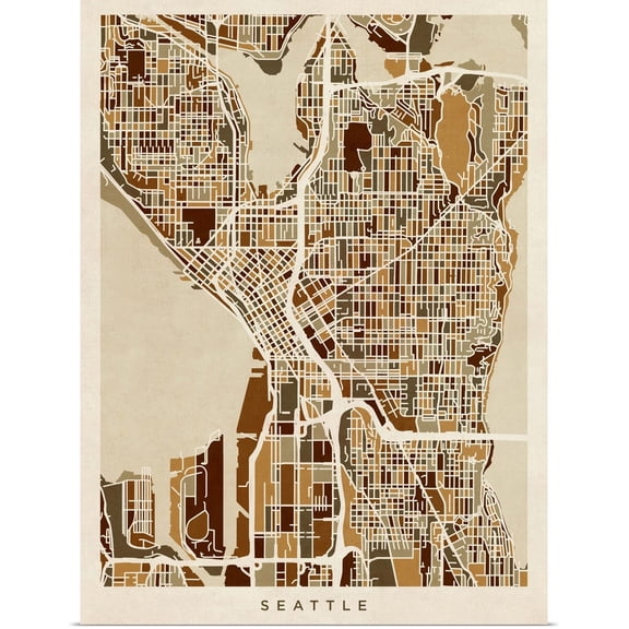 Great BIG Canvas | Rolled Michael Tompsett Poster Print entitled Seattle Washington Street Map