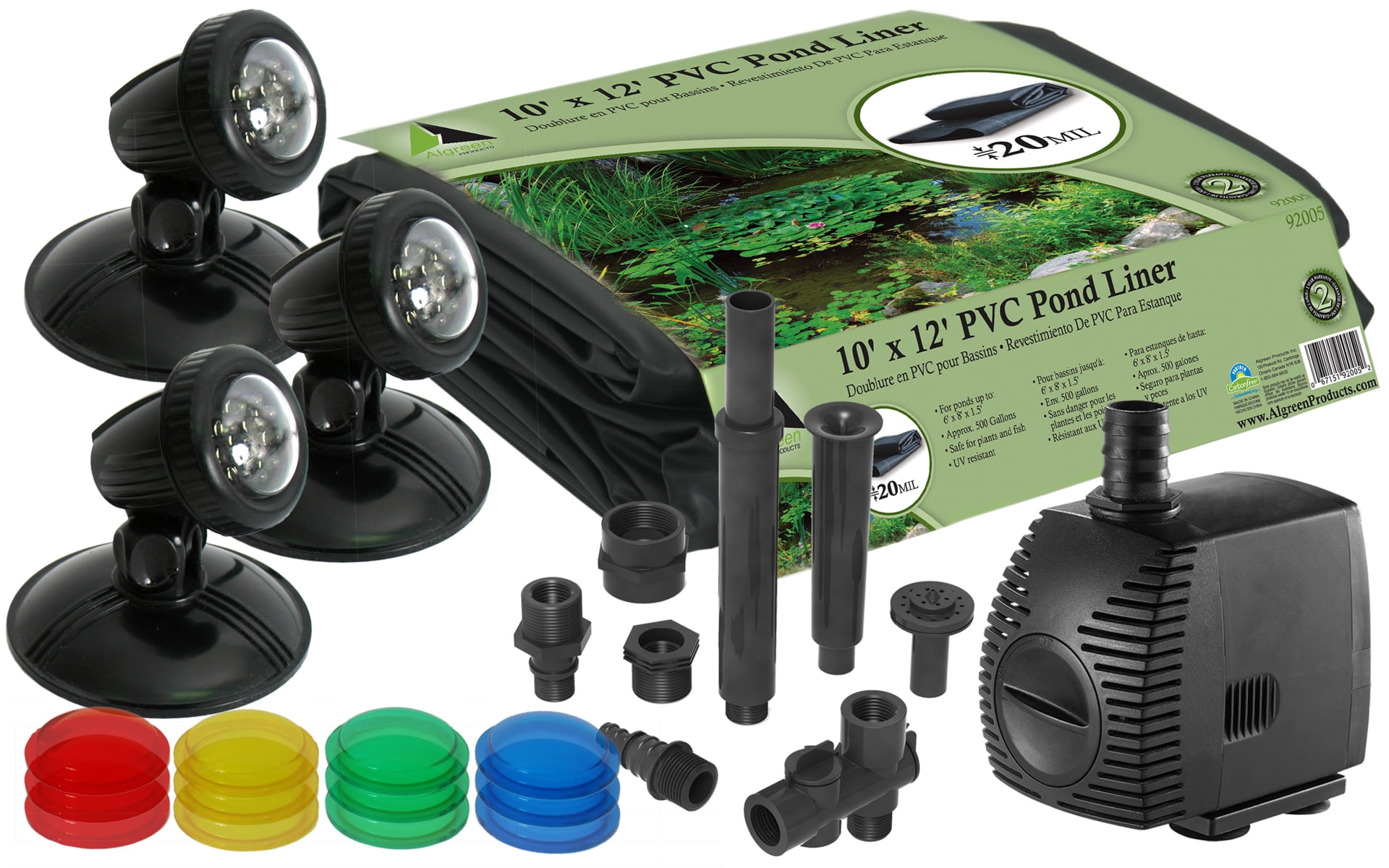 Algreen Pond Kit, 600 Gallon 10-In. by 12-In Liner with 500gph Pump, Fountain head Kit,... by Algreen