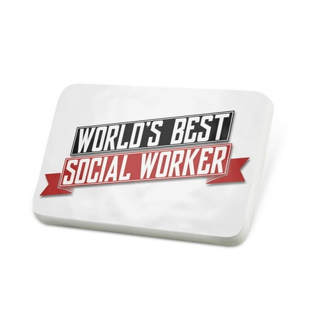 Porcelein Pin Worlds Best Social Worker Lapel Badge – NEONBLOND