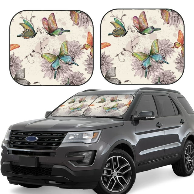Bingfone Flying Butterflies-1 Windshield Sun Shade 2-Piece Foldable Car Front Window Sunshade for Most Sedans SUV Truck-Small