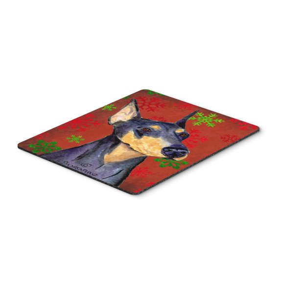 Carolines Treasures SS4702MP "Doberman Red and Green Snowflakes Holiday Christmas Mouse Pad Hot Pad or Trivet" Large