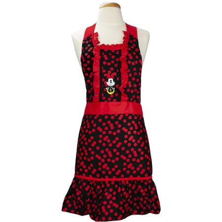 Disney Cotton Kitchen Cooking Apron – Printed Minnie- Red & Black - Chef Apron Comfortable and Functional - 100%