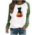 thumbnail image 3 of Sentmoon T-Shirts d'Halloween Surdimensionnés à Manches Longues Col Rond Chandails en Molleton Femmes Amples avec Imprimé Hauts Légers et Chauds Automne et Hiver pour Tissu Confortable et Respirant Vert TTTG, 3 of 8