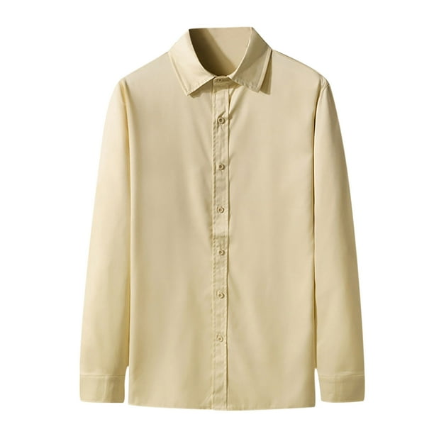 Camisa de blusa de moda de manga larga sólida con botones informales para hombre Pompotops oipoqjl28080
