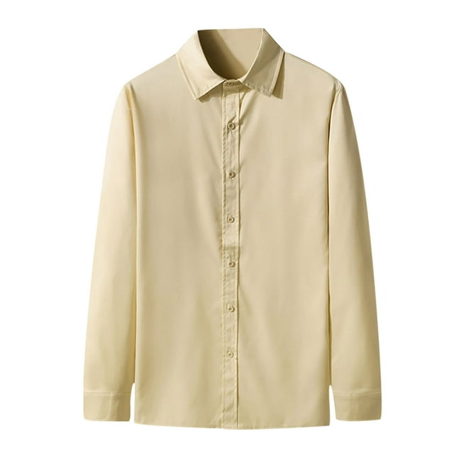 DPTALR Hommes Décontracté Boutons Coupe Ajustée Col Rabattu Uni Blouse Chemise à Manches Longues