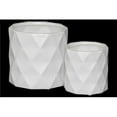 thumbnail image 1 of Ceramic Cylindrical Pot with Wide Mouth & Embossed Diamond Design Body Matte Finish, White - Set of 2, 1 of 1